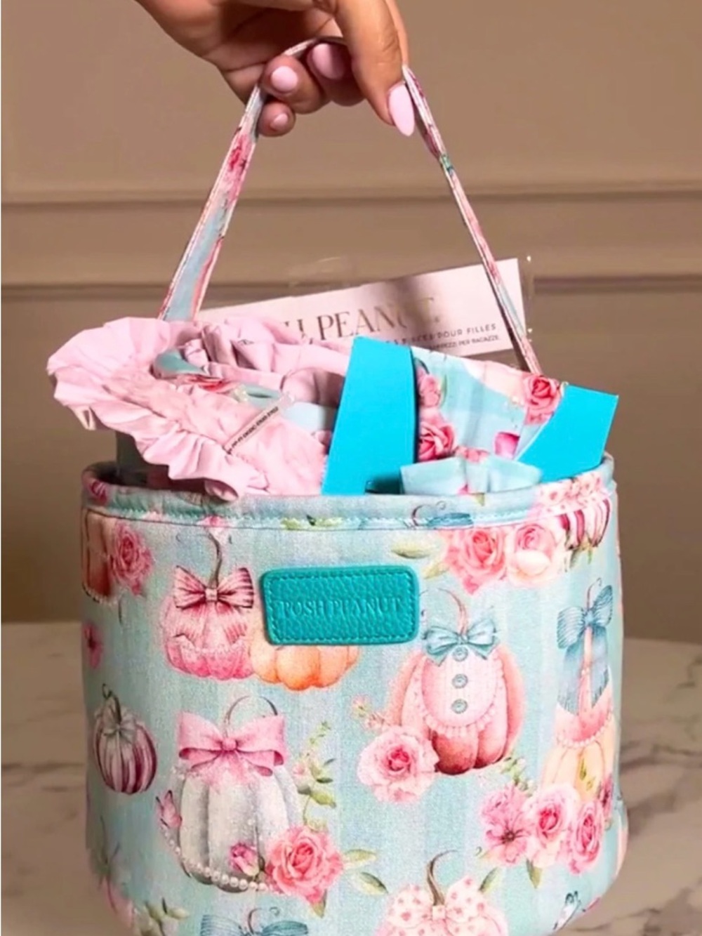 Posh Peanut Reversible Boo Basket Pastel Pumpkin Print Fabric